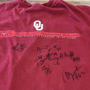 Vintage OU Red Alert Warning Squad Mens Shirt XL Signatures Sooners Football Y2K